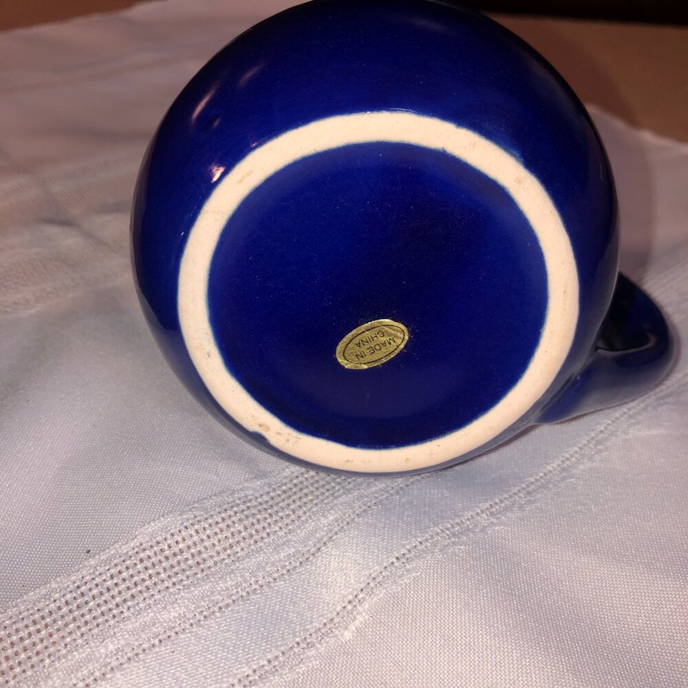Cobalt Blue Ceramic Creamer Pitcher & Sugar Set featuring embossed fruit design - Picture 9 of 9